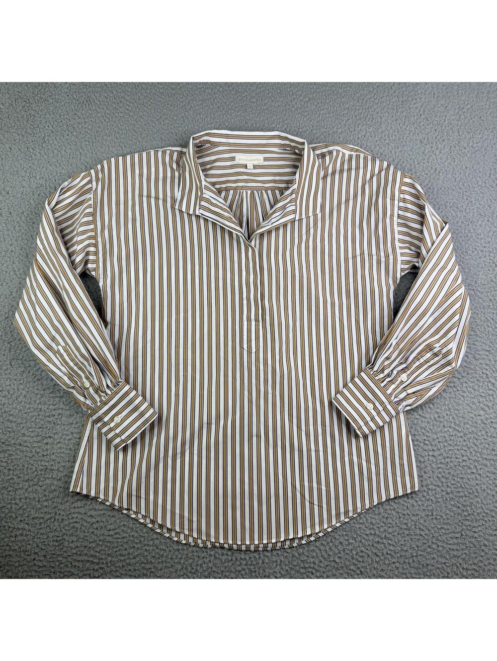 Ann Mashburn 100% Cotton Striped Popover Button Front Collared Shirt Women's S